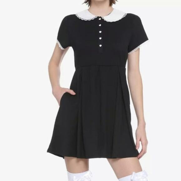 Hot Topic Goth Black Lace Peter Pan Collar Mini Dress - Picture 1 of 7